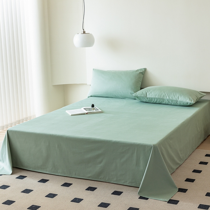 91家纺网 家纺一手货源 找家纺 怡家居 2023新款全棉100支磨毛纯色单品床单 果果绿