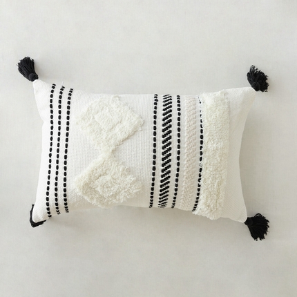 美茉家居 2023新款黑白流苏簇绒抱枕 哥堡（长）