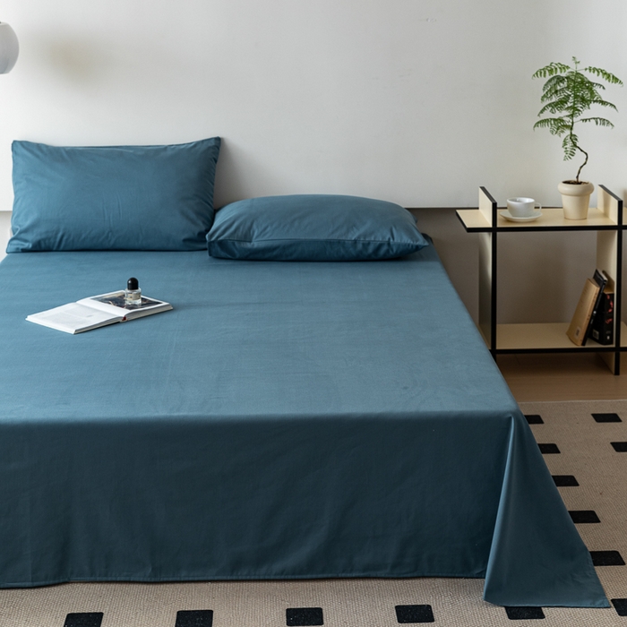 91家纺网 家纺一手货源 找家纺 怡家居 2023新款全棉100支磨毛纯色单品床单 宾利蓝