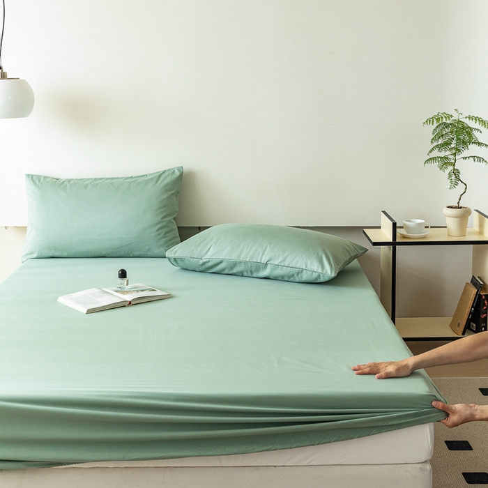 91家纺网 家纺一手货源 找家纺 怡家居 2023新款全棉100支磨毛纯色单品床笠 果果绿