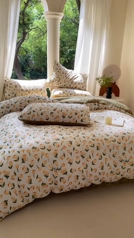 91家纺网 家纺一手货源 找家纺 仟网汇 2023新款双面印花牛奶绒四件套 郁金香