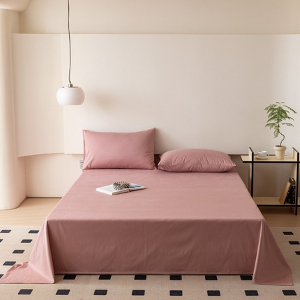 怡家居 2023新款全棉100支磨毛纯色单品床单 雾玫粉