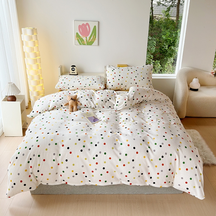 91家纺网 家纺一手货源 找家纺 怡家居 2023新款高克重牛奶绒印花四件套 七彩豆