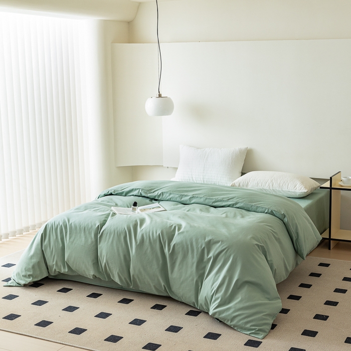 91家纺网 家纺一手货源 找家纺 怡家居 2023新款全棉100支磨毛纯色单品被套 果果绿