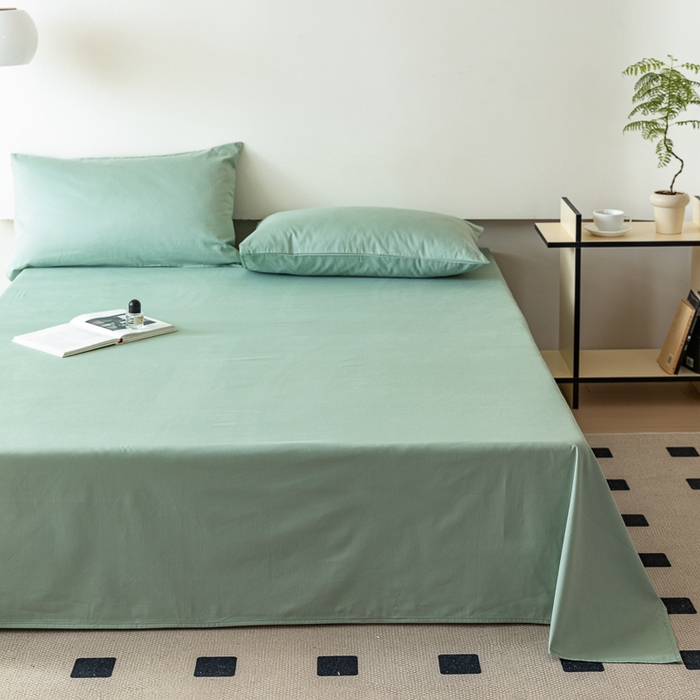 91家纺网 家纺一手货源 找家纺 怡家居 2023新款全棉100支磨毛纯色单品床单 果果绿