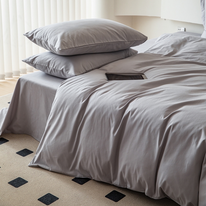 91家纺网 家纺一手货源 找家纺 怡家居 2023新款全棉100支磨毛纯色四件套 雅士灰