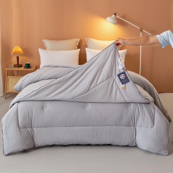 91家纺网 家纺一手货源 找家纺 瑜珠2025超柔云感拉链二合一大豆被子母被冬被春秋被 灰色