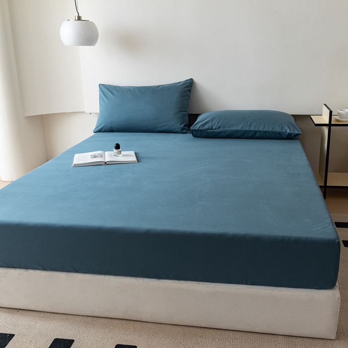 91家纺网 家纺一手货源 找家纺 怡家居 2023新款全棉100支磨毛纯色单品床笠 宾利蓝