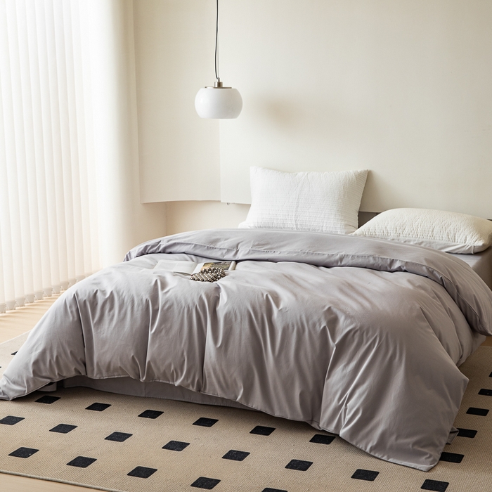 91家纺网 家纺一手货源 找家纺 怡家居 2023新款全棉100支磨毛纯色单品被套 雅士灰