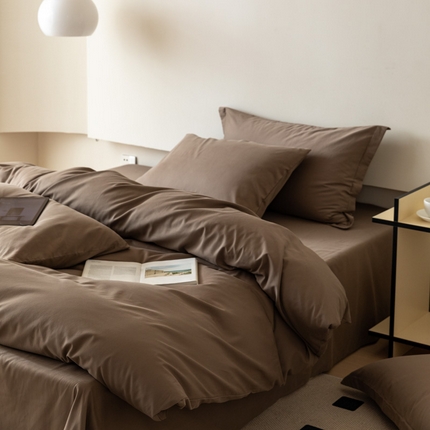 怡家居 2023新款全棉100支磨毛纯色四件套 高级咖