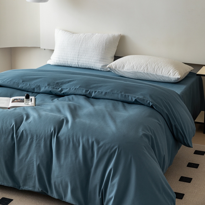 91家纺网 家纺一手货源 找家纺 怡家居 2023新款全棉100支磨毛纯色单品被套 宾利蓝