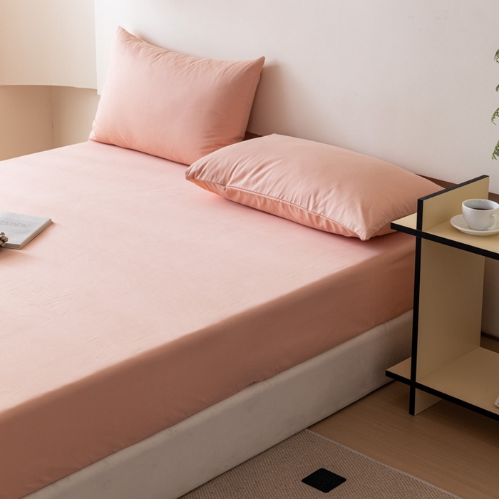 91家纺网 家纺一手货源 找家纺 怡家居 2023新款全棉100支磨毛纯色单品床笠 茱萸粉