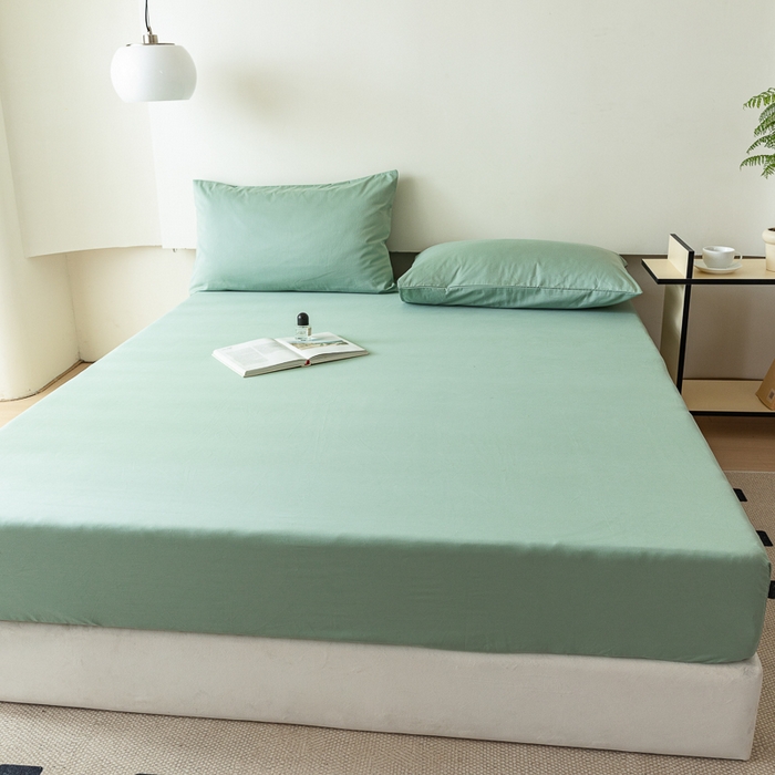 91家纺网 家纺一手货源 找家纺 怡家居 2023新款全棉100支磨毛纯色单品床笠 果果绿