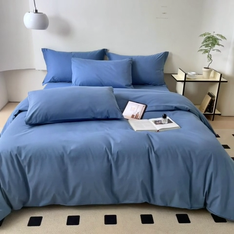 91家纺网 家纺一手货源 找家纺 怡家居 2023新款全棉100支磨毛纯色四件套 宾利蓝
