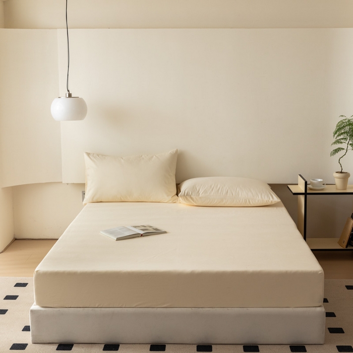 91家纺网 家纺一手货源 找家纺 怡家居 2023新款全棉100支磨毛纯色单品床笠 奶昔白