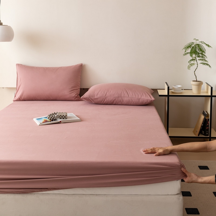 91家纺网 家纺一手货源 找家纺 怡家居 2023新款全棉100支磨毛纯色单品床笠 雾玫粉