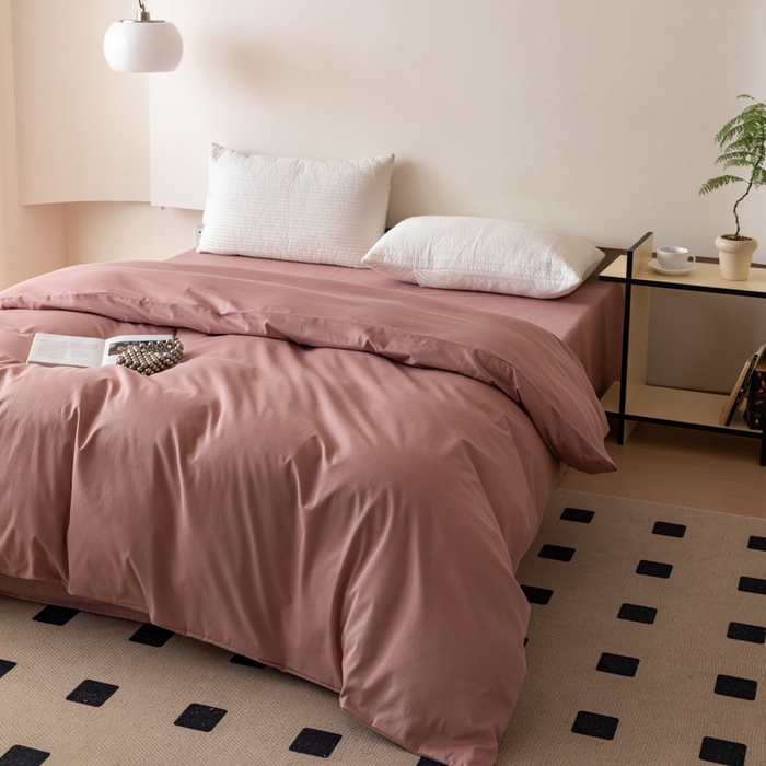91家纺网 家纺一手货源 找家纺 怡家居 2023新款全棉100支磨毛纯色单品被套 雾玫粉