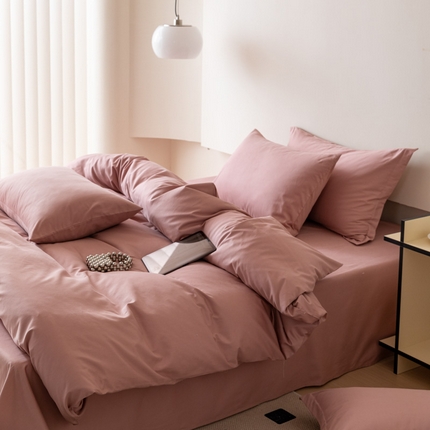 怡家居 2023新款全棉100支磨毛纯色四件套 雾玫粉