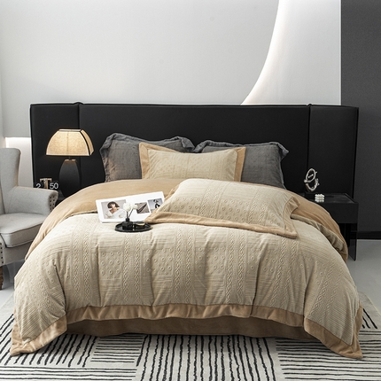 91家纺网 家纺一手货源 找家纺 懒猫家纺 2024新款烂花牛奶绒四件套 格瑞-卡其