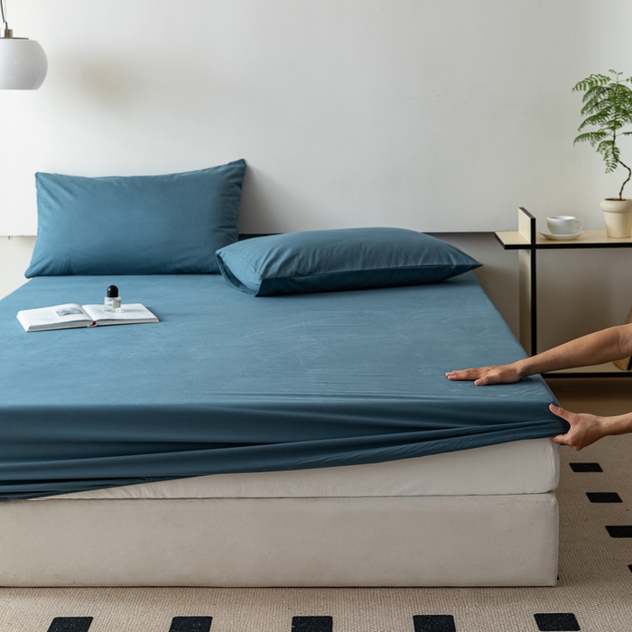 91家纺网 家纺一手货源 找家纺 怡家居 2023新款全棉100支磨毛纯色单品床笠 宾利蓝