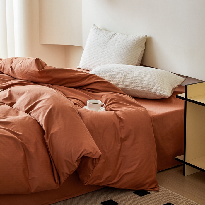 91家纺网 家纺一手货源 找家纺 怡家居 2023新款全棉100支磨毛纯色单品被套 晚霞红