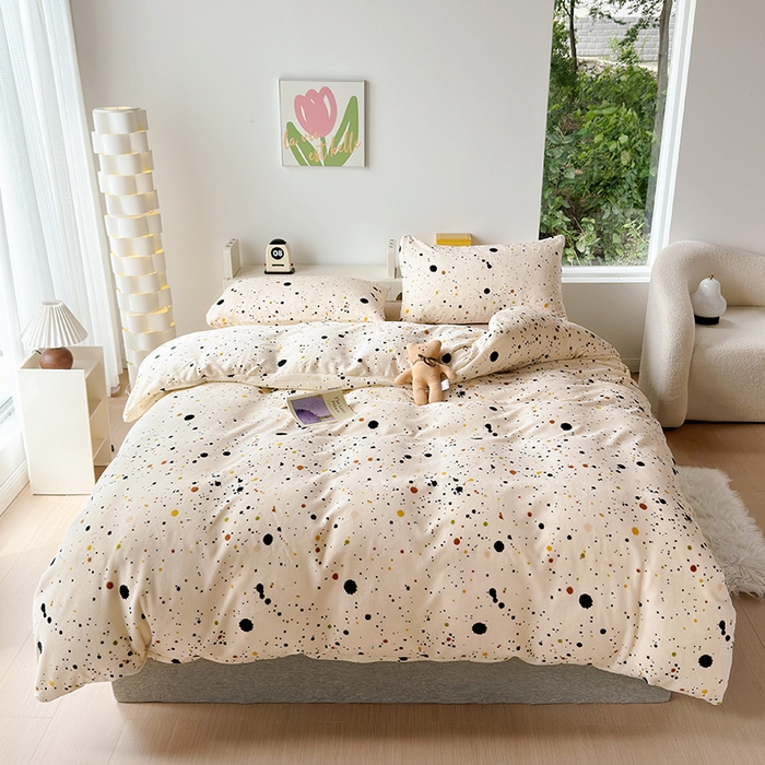 91家纺网 家纺一手货源 找家纺 怡家居 2023新款高克重牛奶绒印花四件套 点点