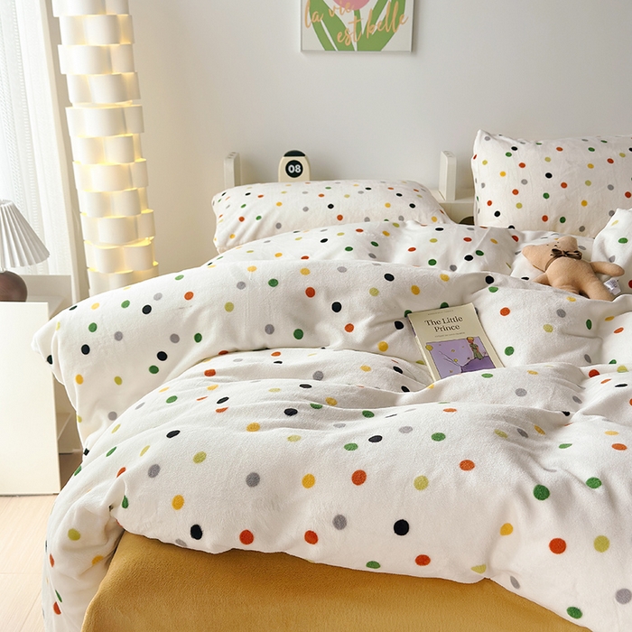 91家纺网 家纺一手货源 找家纺 怡家居 2023新款高克重牛奶绒印花四件套 七彩豆