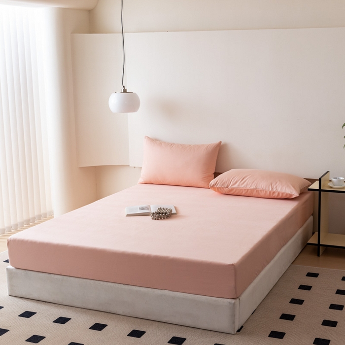 91家纺网 家纺一手货源 找家纺 怡家居 2023新款全棉100支磨毛纯色单品床笠 茱萸粉