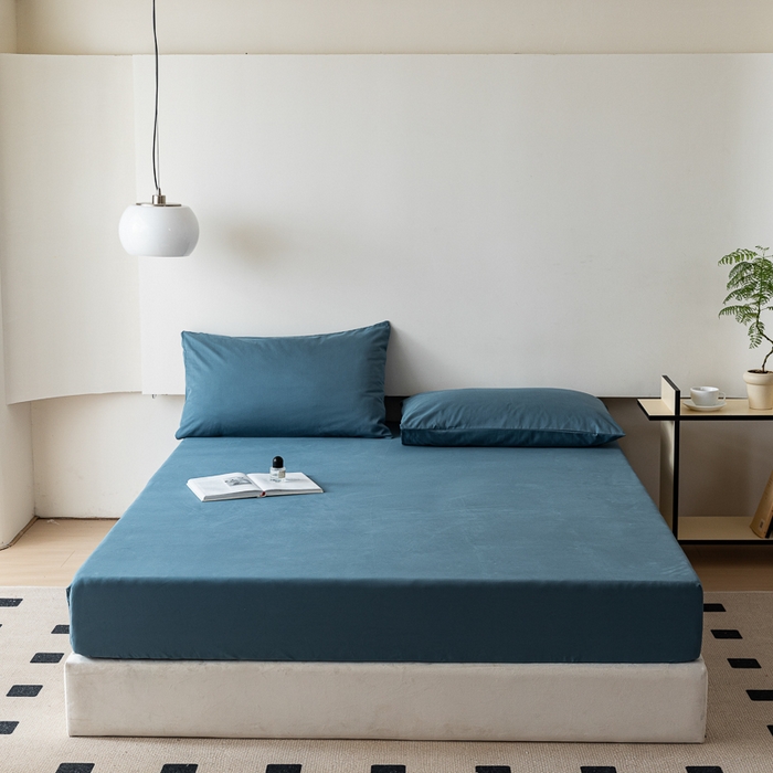 91家纺网 家纺一手货源 找家纺 怡家居 2023新款全棉100支磨毛纯色单品床笠 宾利蓝