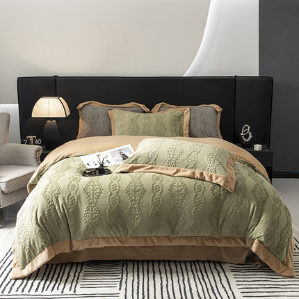 91家纺网 家纺一手货源 找家纺 懒猫家纺 2024新款烂花牛奶绒四件套 莫利-松绿