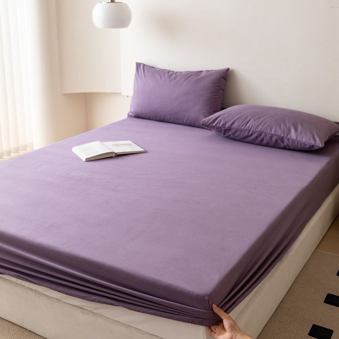 91家纺网 家纺一手货源 找家纺 怡家居 2023新款全棉100支磨毛纯色单品床笠 神秘紫