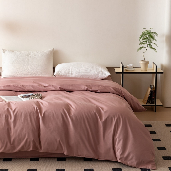 91家纺网 家纺一手货源 找家纺 怡家居 2023新款全棉100支磨毛纯色单品被套 雾玫粉