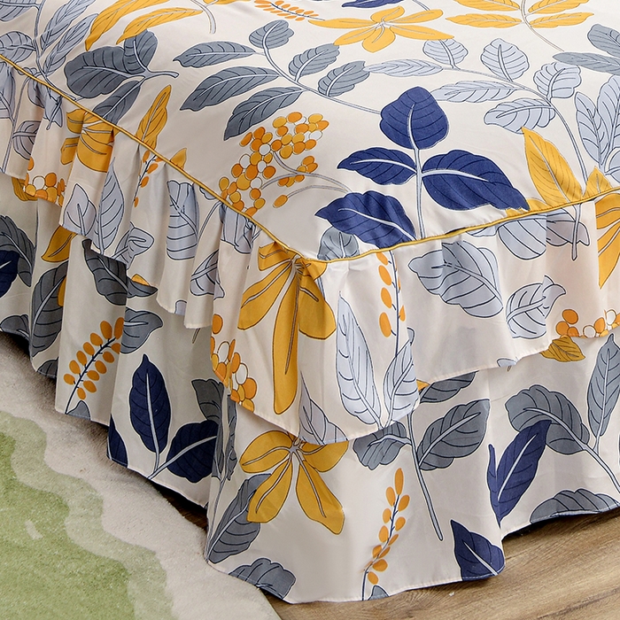 91家纺网 家纺一手货源 找家纺 小雨家纺 2026新款芦荟棉单件床裙及床裙三件套-第二批 梦露花园-黄