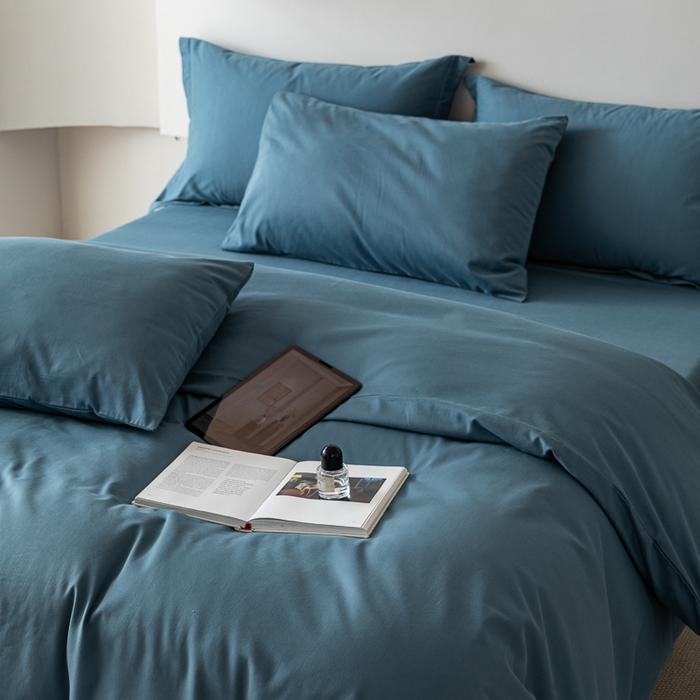 91家纺网 家纺一手货源 找家纺 怡家居 2023新款全棉100支磨毛纯色四件套 宾利蓝