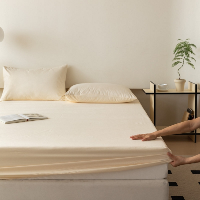 91家纺网 家纺一手货源 找家纺 怡家居 2023新款全棉100支磨毛纯色单品床笠 奶昔白