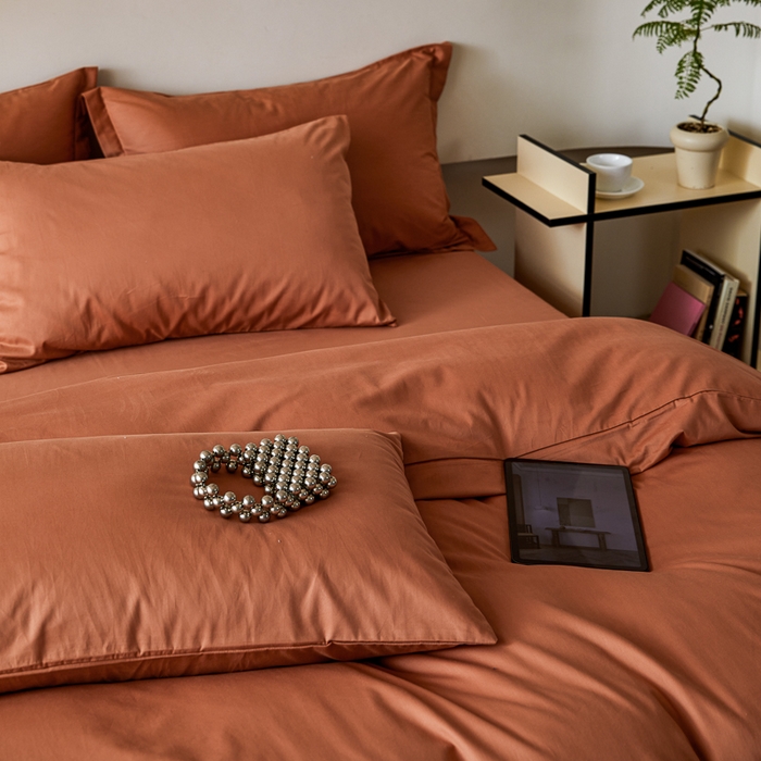 91家纺网 家纺一手货源 找家纺 怡家居 2023新款全棉100支磨毛纯色四件套 晚霞红