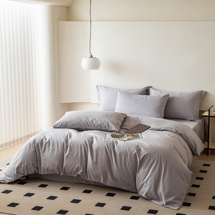 91家纺网 家纺一手货源 找家纺 怡家居 2023新款全棉100支磨毛纯色四件套 雅士灰