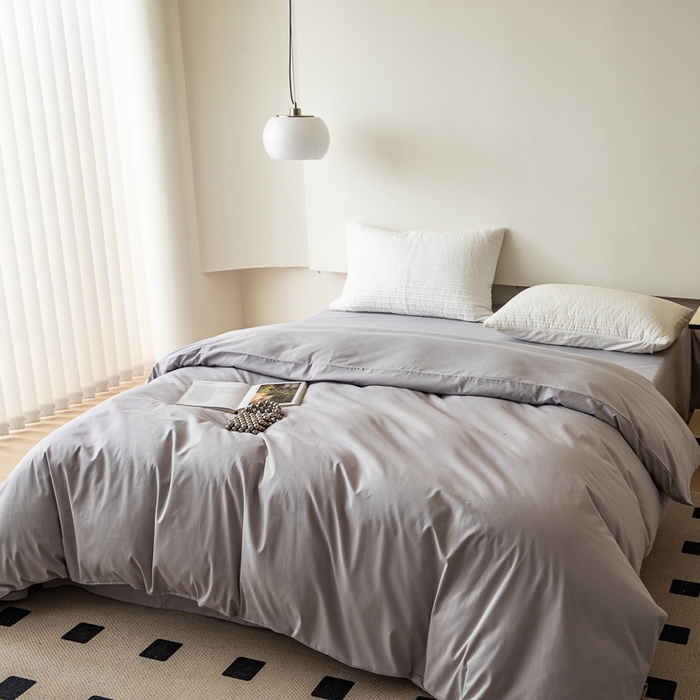 91家纺网 家纺一手货源 找家纺 怡家居 2023新款全棉100支磨毛纯色单品被套 雅士灰
