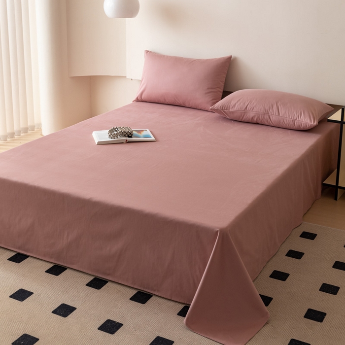 91家纺网 家纺一手货源 找家纺 怡家居 2023新款全棉100支磨毛纯色单品床单 雾玫粉