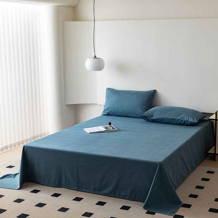 91家纺网 家纺一手货源 找家纺 怡家居 2023新款全棉100支磨毛纯色单品床单 宾利蓝