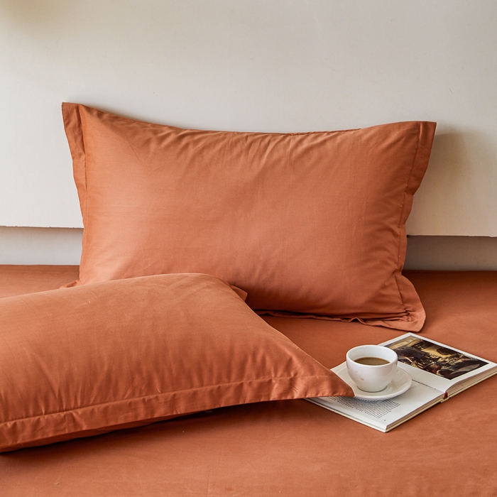 91家纺网 家纺一手货源 找家纺 怡家居 2023新款全棉100支磨毛纯色单品枕套 晚霞红
