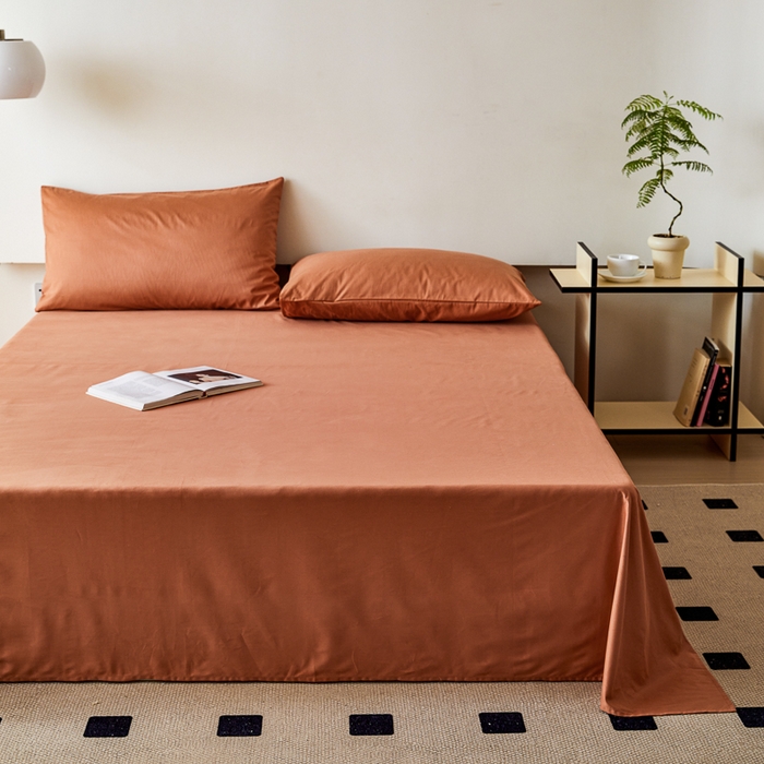 91家纺网 家纺一手货源 找家纺 怡家居 2023新款全棉100支磨毛纯色单品床单 晚霞红