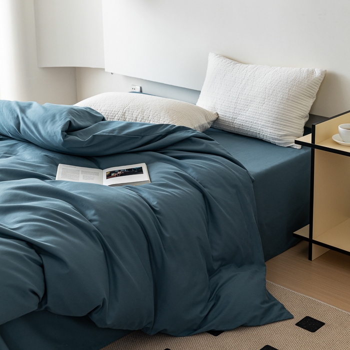 91家纺网 家纺一手货源 找家纺 怡家居 2023新款全棉100支磨毛纯色单品被套 宾利蓝