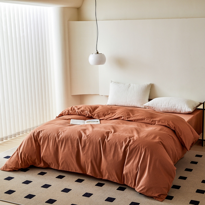 91家纺网 家纺一手货源 找家纺 怡家居 2023新款全棉100支磨毛纯色单品被套 晚霞红