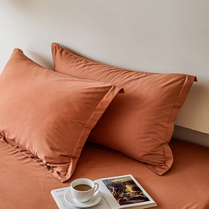 91家纺网 家纺一手货源 找家纺 怡家居 2023新款全棉100支磨毛纯色单品枕套 晚霞红
