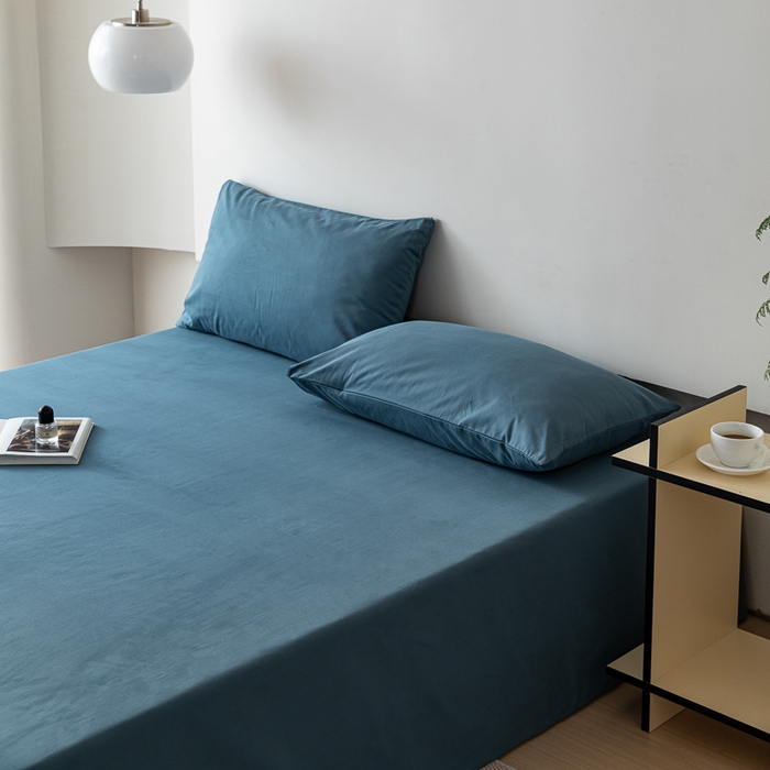 91家纺网 家纺一手货源 找家纺 怡家居 2023新款全棉100支磨毛纯色单品床单 宾利蓝