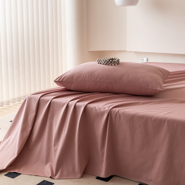 91家纺网 家纺一手货源 找家纺 怡家居 2023新款全棉100支磨毛纯色单品床单 雾玫粉