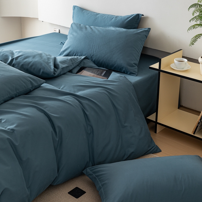 91家纺网 家纺一手货源 找家纺 怡家居 2023新款全棉100支磨毛纯色四件套 宾利蓝