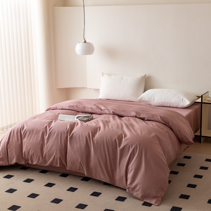 91家纺网 家纺一手货源 找家纺 怡家居 2023新款全棉100支磨毛纯色单品被套 雾玫粉