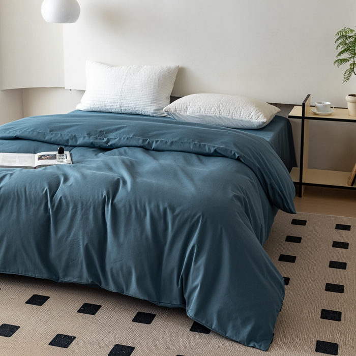91家纺网 家纺一手货源 找家纺 怡家居 2023新款全棉100支磨毛纯色单品被套 宾利蓝